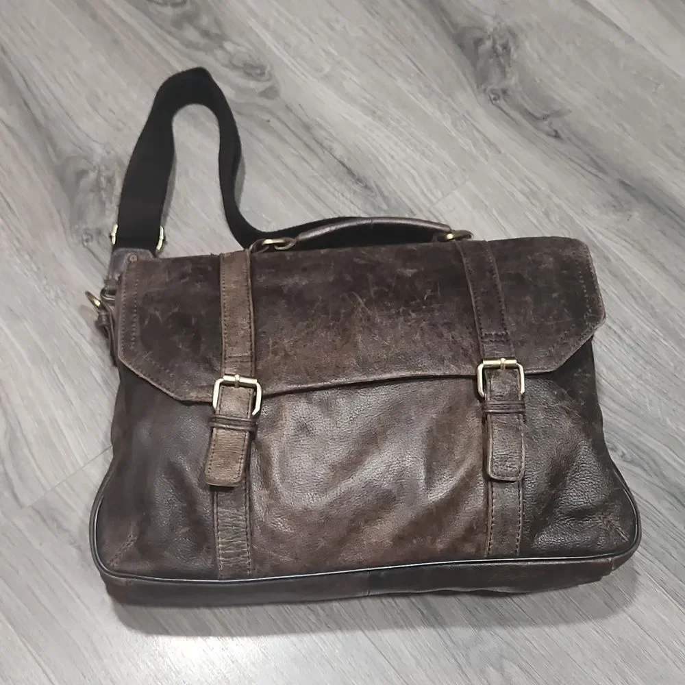 Vintage Distressed Leather Messenger Business Briefcase Bag